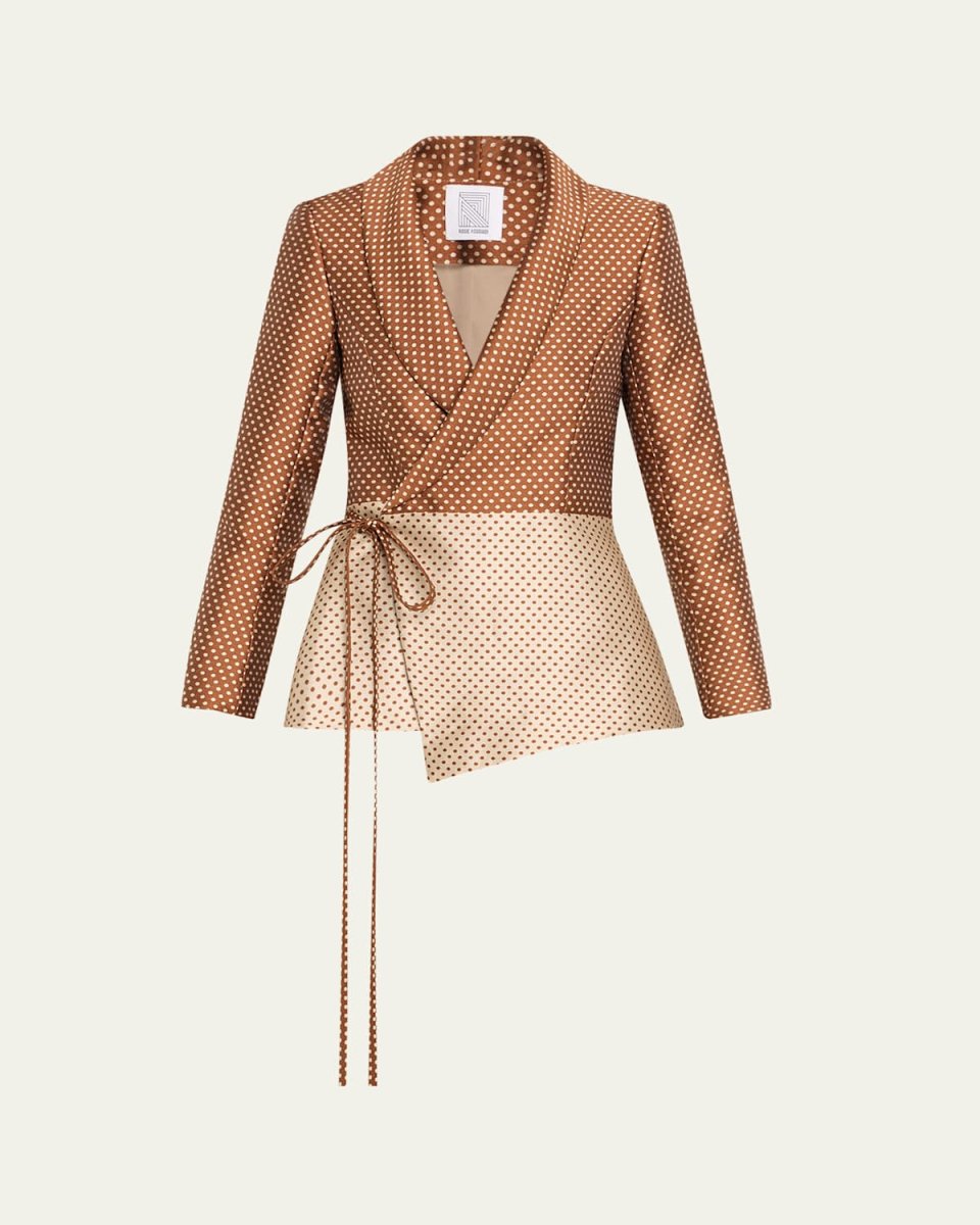 Rapt Attention Polka-Dot Silk Wrap Blazer